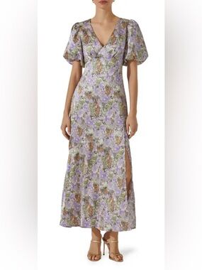 62. Astr the label $100 Floral Puff Sleeve Satin Maxi Dress